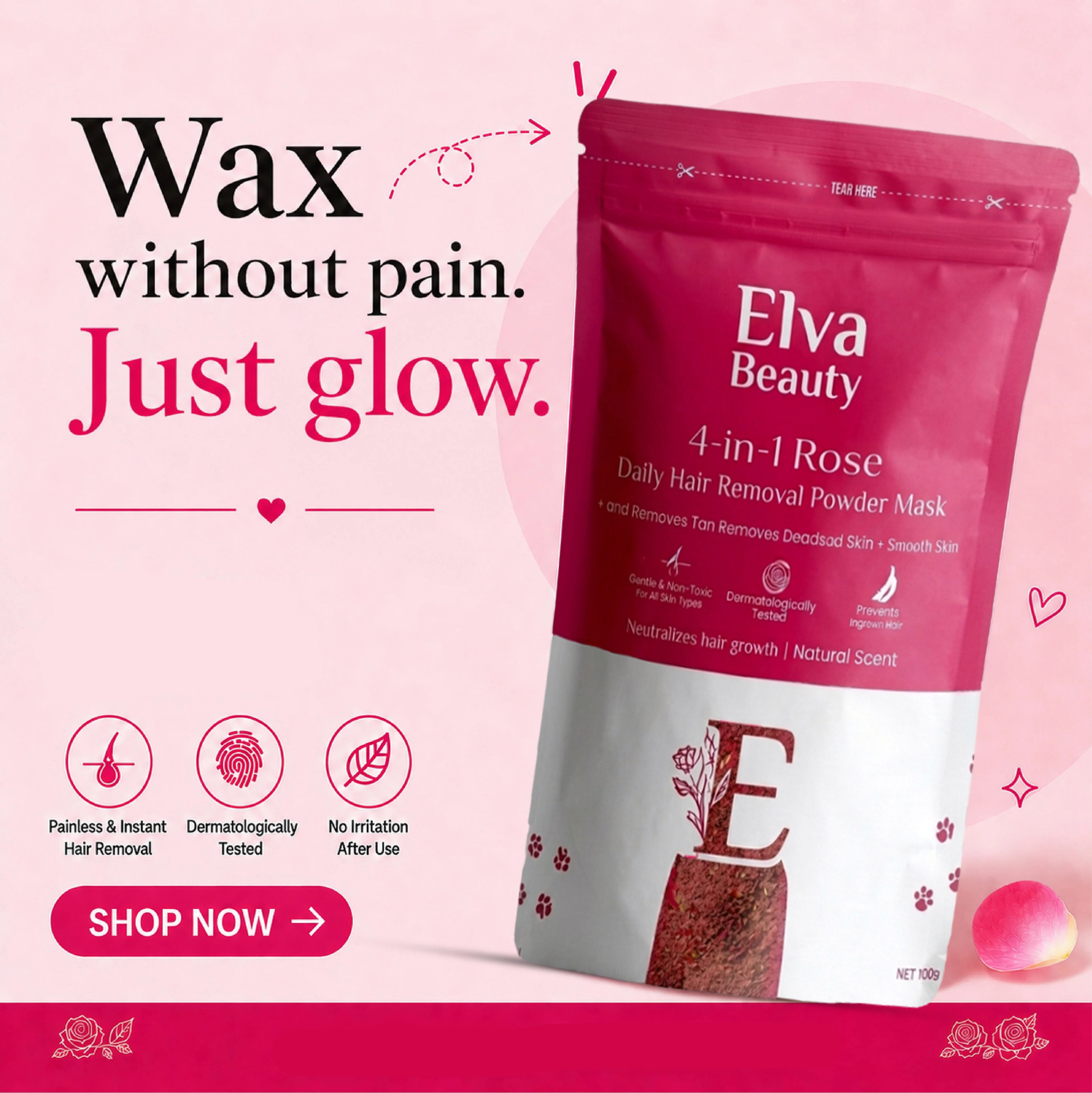 4-in-1 Rose Body Hair Removal Wax Powder Mask