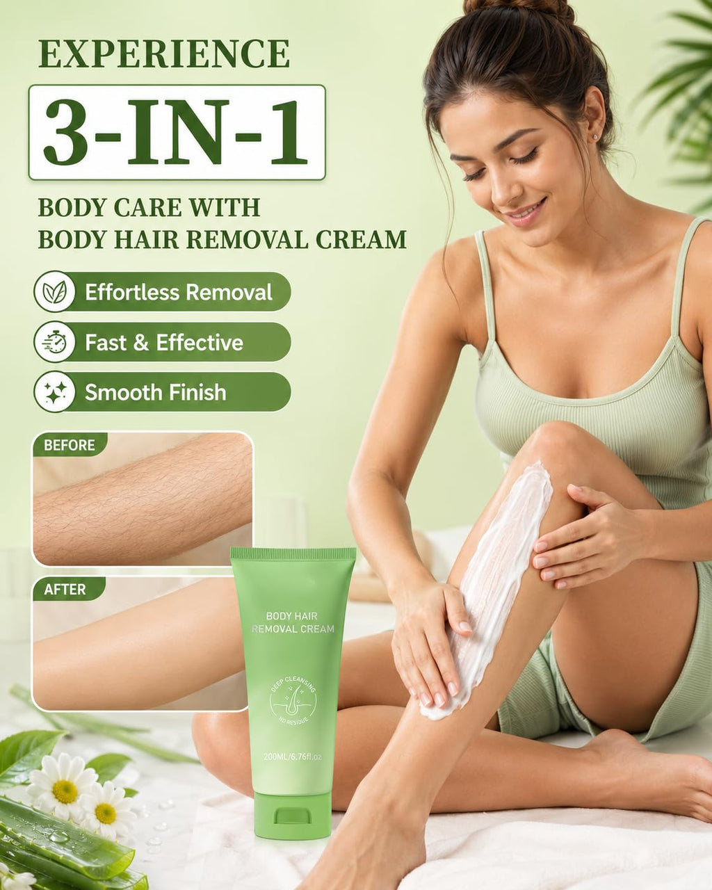 Hair Removal Cream for Women, 6.76 Fl Oz Gentle Depilatory Cream for Legs, Arms, Underarms, Bikini Line, Fast Body Hair Remover with Smooth Skin Finish, Sensitive Skin Care