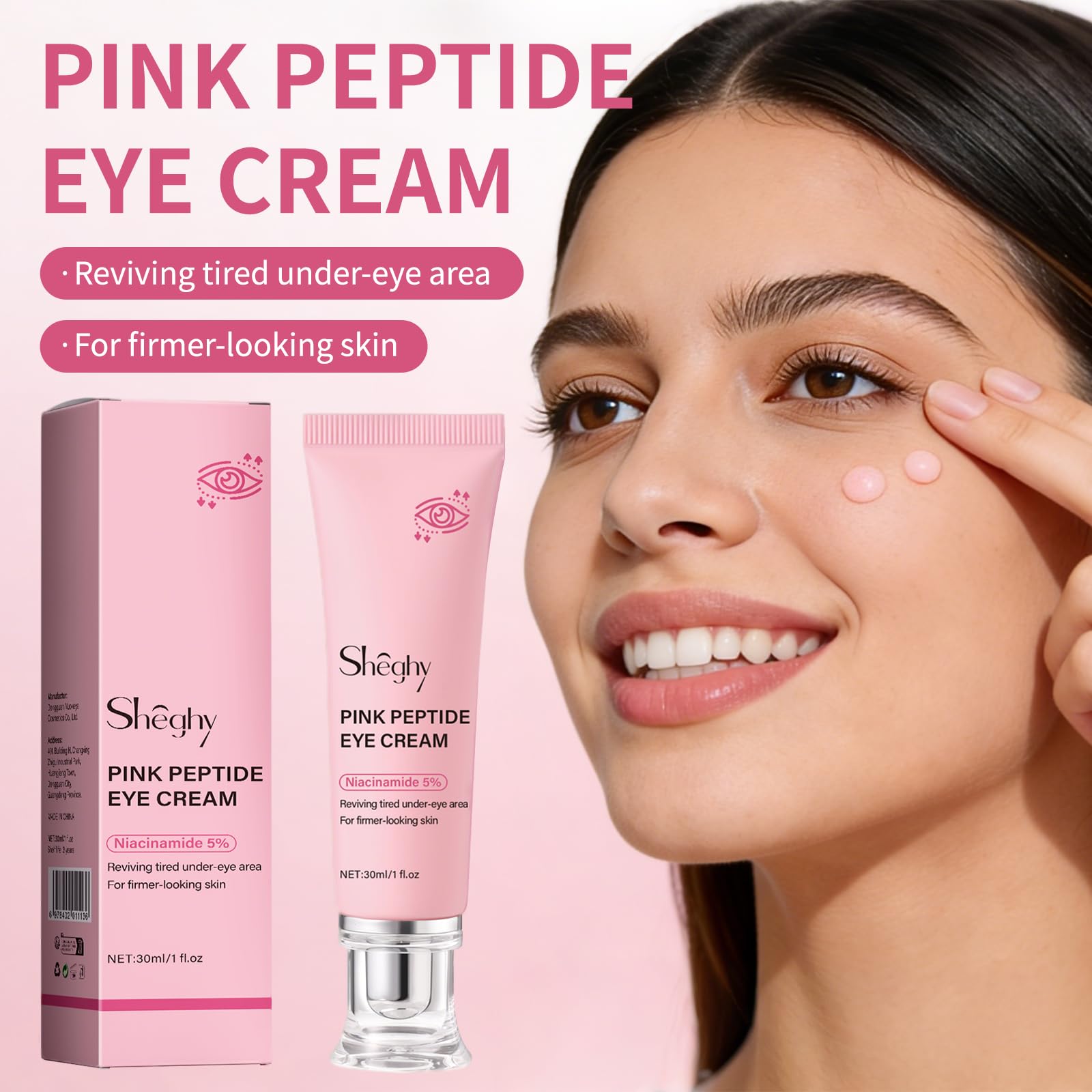 Pink Peptide Eye Serum Cream, Hydrating & Firming Eye Cream for Dark Circles, Anti-Aging Treatment 1.01fl.oz