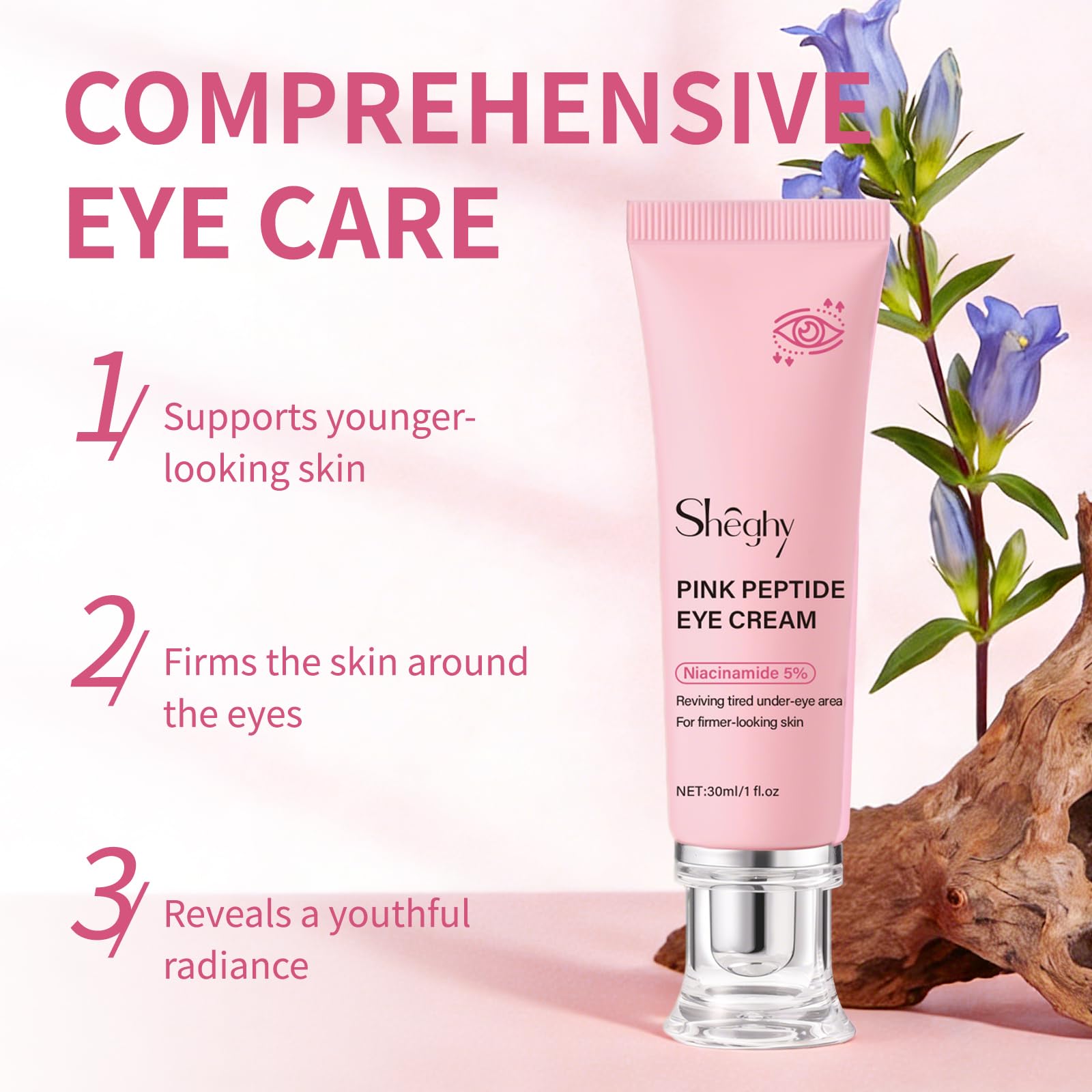 Pink Peptide Eye Serum Cream, Hydrating & Firming Eye Cream for Dark Circles, Anti-Aging Treatment 1.01fl.oz