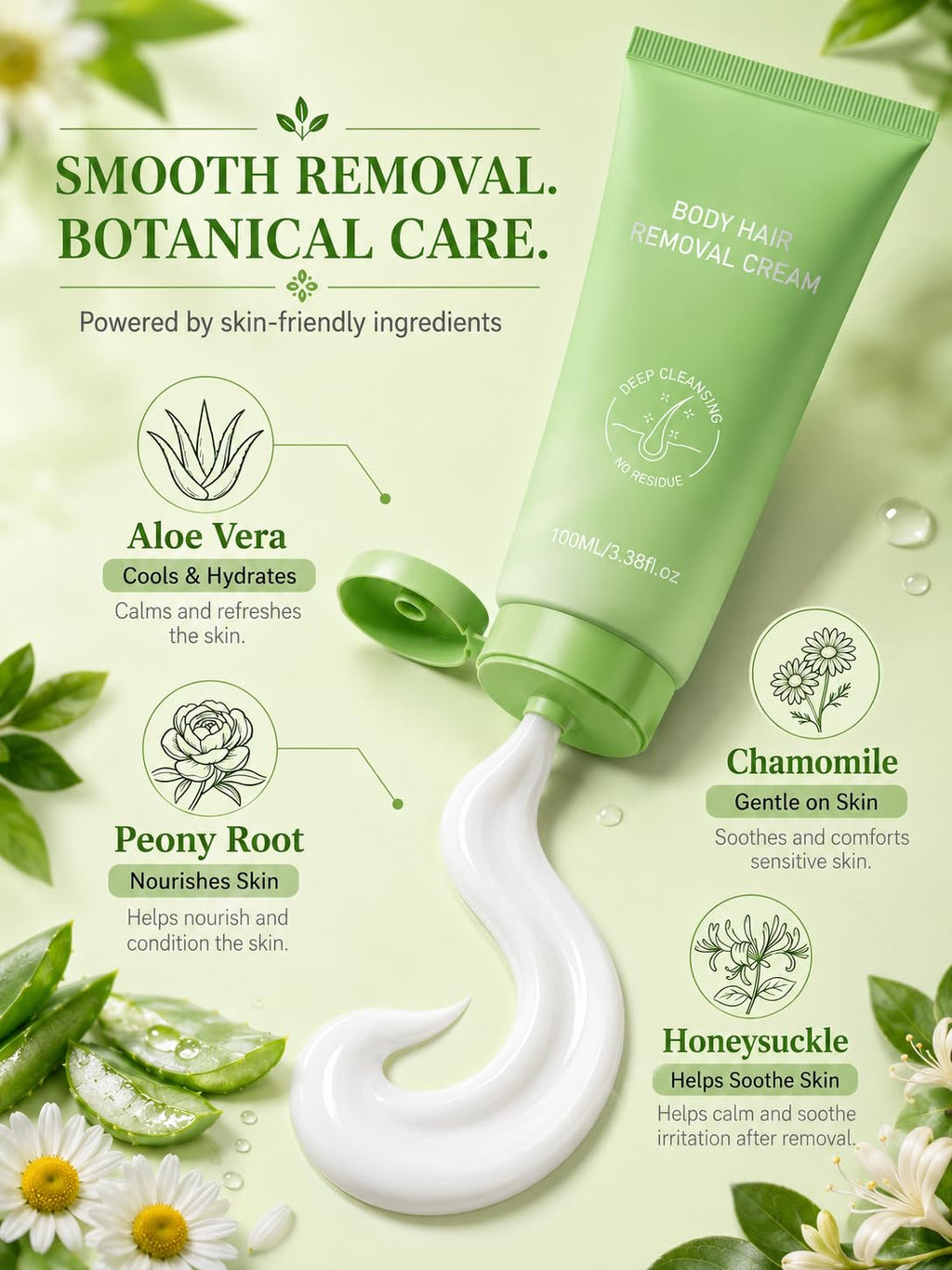Hair Removal Cream for Women, 6.76 Fl Oz Gentle Depilatory Cream for Legs, Arms, Underarms, Bikini Line, Fast Body Hair Remover with Smooth Skin Finish, Sensitive Skin Care