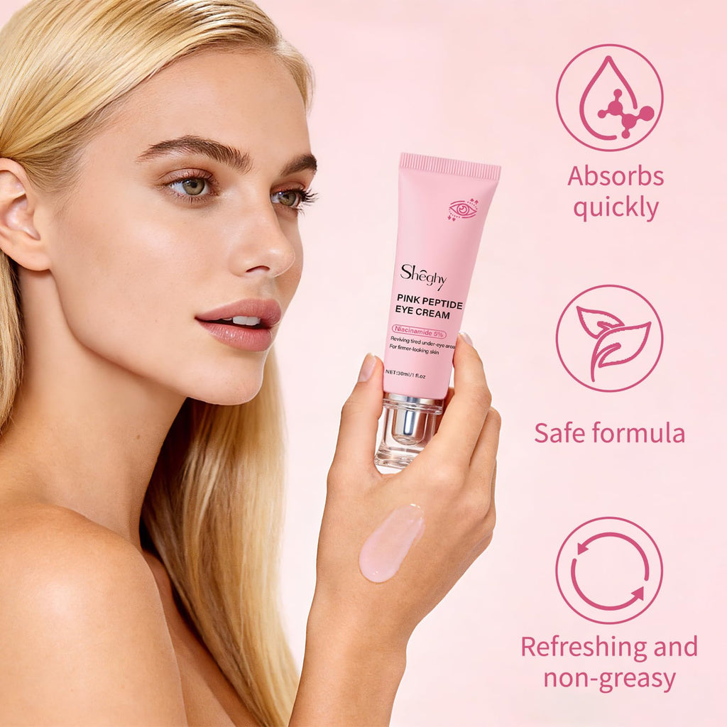 Pink Peptide Eye Serum Cream, Hydrating & Firming Eye Cream for Dark Circles, Anti-Aging Treatment 1.01fl.oz