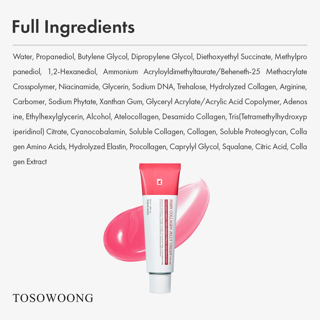 TOSOWOONG PDRN Collagen Jelly Cream, 5,000ppm Salmon DNA PDRN, Niacinamide, Hydrolyzed Collagen 1.69 fl.oz.