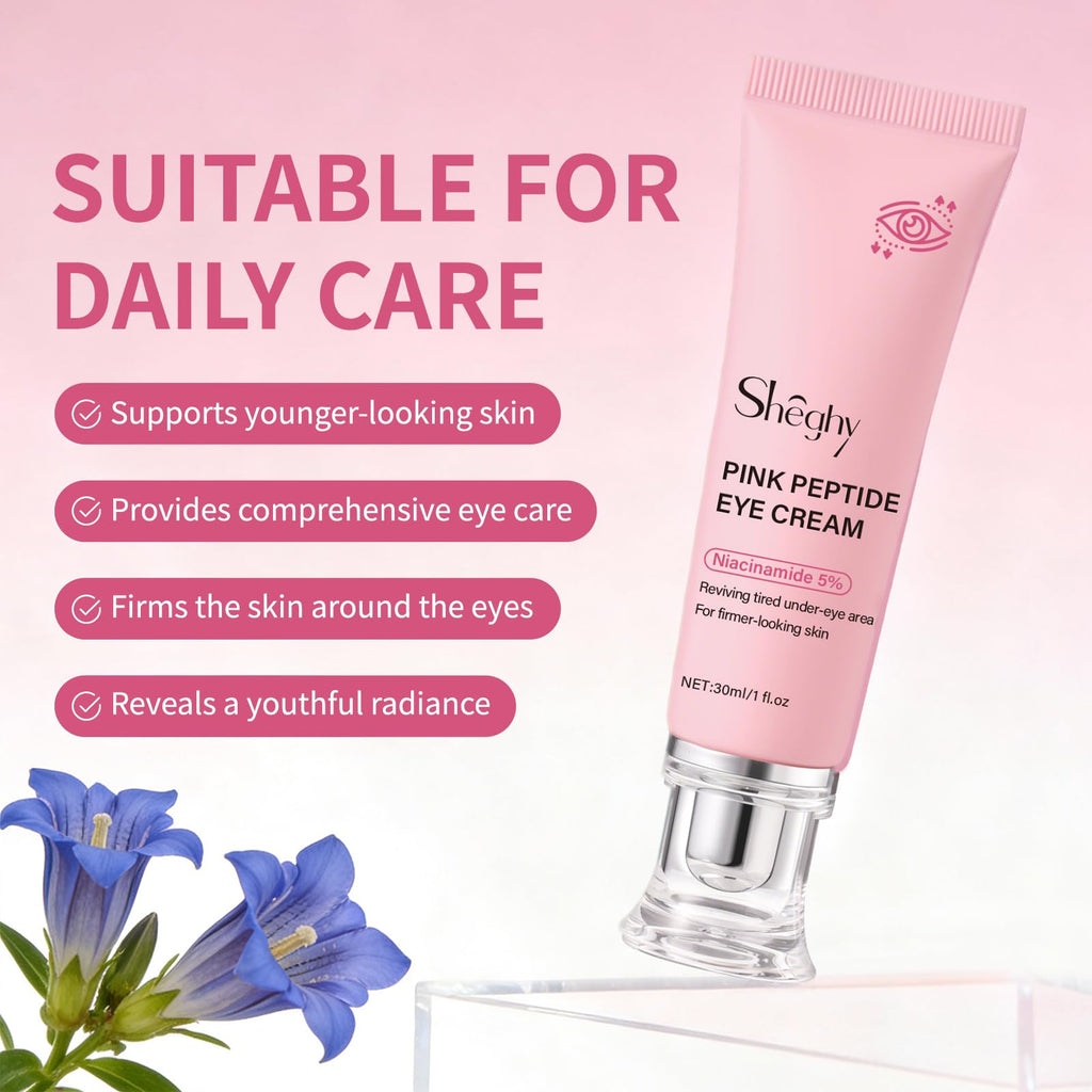 Pink Peptide Eye Serum Cream, Hydrating & Firming Eye Cream for Dark Circles, Anti-Aging Treatment 1.01fl.oz