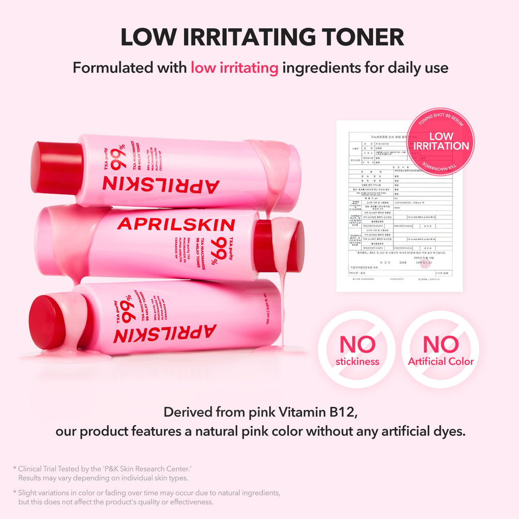 APRILSKIN TXA+Niacinamide 99 Pink Milky Toner | 99% High-Purity | 5.07 fl.oz.